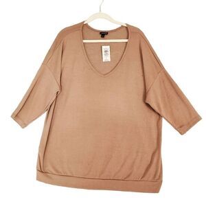 NWT Torrid Women's Tan 3/4 Sleeves Taupe V-Neck Dolman Knit Top  2